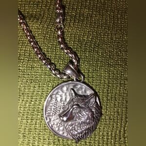 Stainless Steel Silver Wolf Head Goth Pendant Necklace (Reversible)